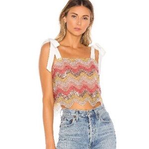 NBD Pink and Yellow Chevron Crop Top